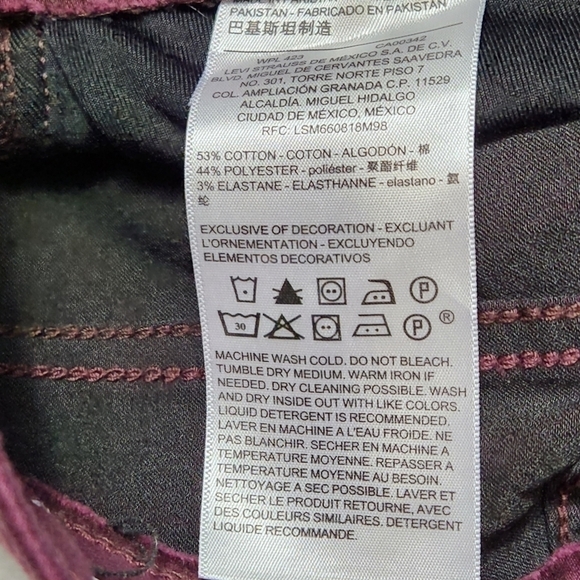 𝅺Pants Burgundy Skinny shapping pants Cotton blend SIGNATURE LEVI STRAUSS GOLD - Picture 8 of 11